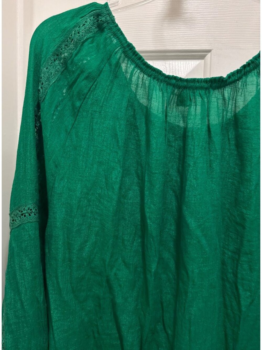 Hope & Harlow womens XL Jolly green long sleeve shirt blouse crochet lace trim - Picture 10 of 14